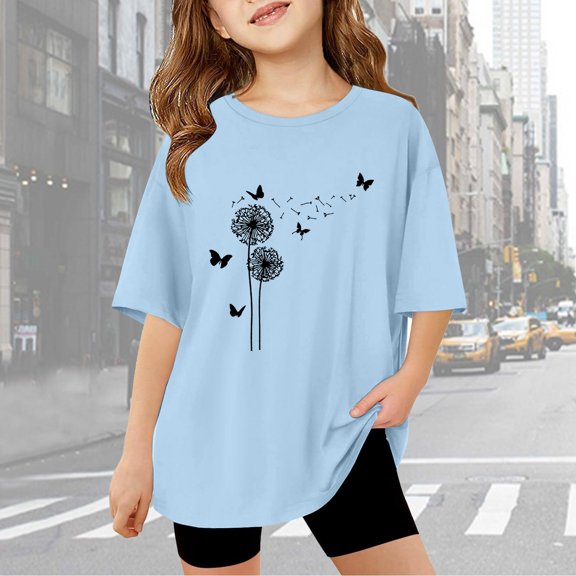 Gaexia Girls Short Sleeve Tops Casual Summer Tops Basic Layering Tee Modern Fit Back To School Tops for Graduation Summer Blouse for Girls School Uniform,Sky Blue