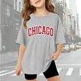 thumbnail image 1 of Gaexia Girls Summer Top Letter Print T Shirt Top Kids Loose Back To School Clothes for Holiday Summer Blouse for Girls School Uniform,Grey, 1 of 6