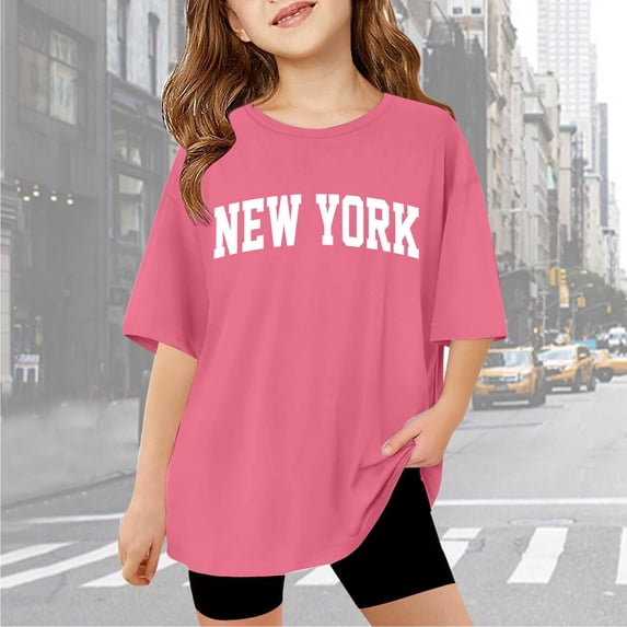 Gaexia Girls Summer Top Solid Color Kids Tee Tops Relaxed Fit Back To School Clothing Casual Casual Summer Tops School Uniform,Hot Pink