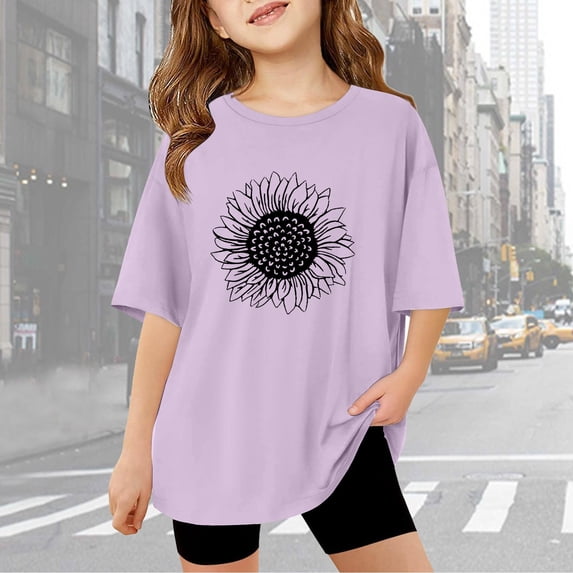 Gaexia Girls Summer Top Solid Color Tunic Tee Tops Summer Cute Back To School Clothes Graduation Girl Clothes Outifit School Uniform,Light Purple