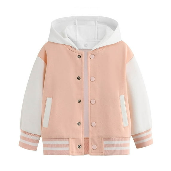Gaexia Toddler Boy Jacket With Hood ,Boys Girls Baseball Jacket Long Sleeve Color Block Hooded Coat for Autumn Spring Top Outerwear
