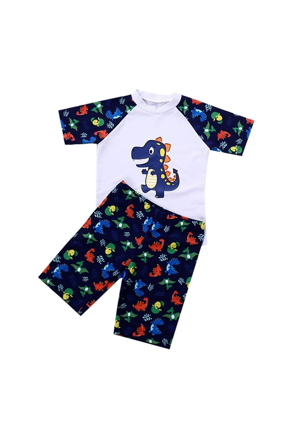 Toddler Boys Swim Suit Rash Guard Animal Prints Long Sleeve Swim Shirts with Swim Trunks Bathing Suit Snug Fit Swimsuit Kids Swimwear Swimming Lessons (Blue-j,2-3 Years)