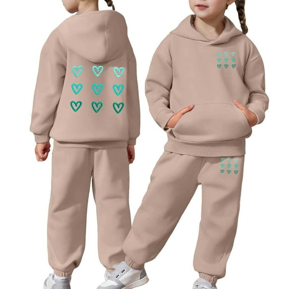 Gaexia Toddler Fall Outfits For Girls ,Girls Long Sleeve Hooded Sweatshirt Warm Pullover Tops Pants Kids Outfits Toddler Comfy Casual Sweat Suit for Everyday Wear