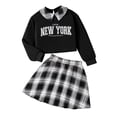 thumbnail image 1 of Gaexia Toddler Fall Outfits For Girls ,Girls Spring Outfits Long Sleeve Letter Print Pullover Hoodie Plaid Pleated Skirt Set Casual Two Piece Tween Clothes,8 Years, 1 of 7