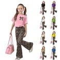 thumbnail image 1 of Gaexia Toddler Girl Lounge Set,Girls Casual Fashion Outfit Bow Short Sleeve Top and Long Pants Toddler Play Comfy Two Piece Ensemble Fashion Clothes,11-12 Years, 1 of 6
