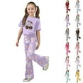 thumbnail image 1 of Gaexia Toddler Girl Lounge Set,Girls Two Piece Outfit Short Sleeve Top and Wide Leg Pants With Bow Cherry Print Casual Summer Fashion Clothes,9-10 Years, 1 of 6