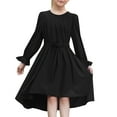 thumbnail image 1 of Gaexia Toddler Girl Sweater Dress,Girls' Long Sleeved Dress Stylish Flowy Semi Formal Party Dress With Belt,Black,5-6Years, 1 of 6