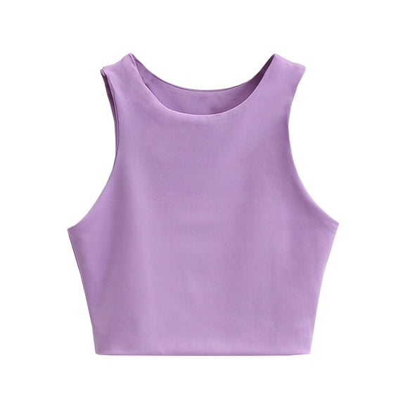 Gaexia Versatile Girls Sleeveless Cropped Double Layer Neckline Soft Tank Top Underwear Everyday Breathable Stretchy Comfortable Lightweight Basic Casual Lined Inner Wear