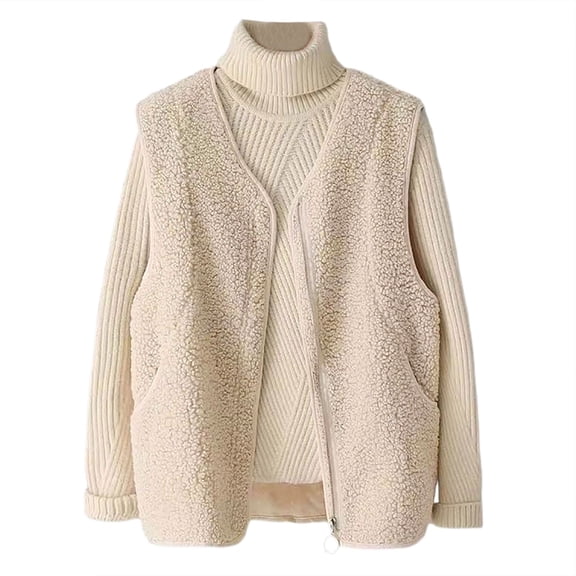 Gaexia Vest for Women Dressy,Shearling Vest Outerwear Coat Casual Winter Warm Lined Sleeveless Jacket Fashion Alternative Stand Collar Button Front Pockets