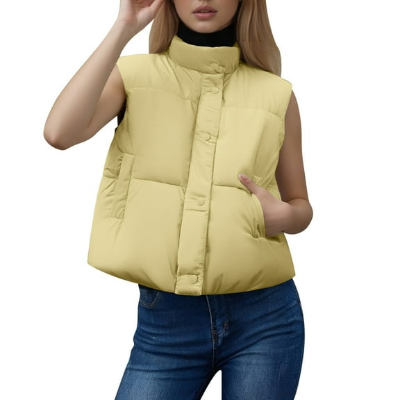 Gaexia Vest for Women Lightweight,Winter Stand Collar Quilted Down Vest Sleeveless Short Outerwear for Women Warm Insulation Lightweight Comfortable Casual Fashion