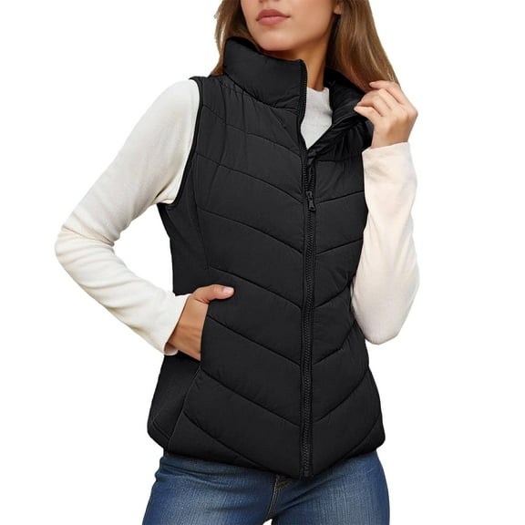 Gaexia Vest for Women 2025,Commute Minimalist Stand Collar Quilted Vest Winter Outerwear Sleeveless Jacket for Women