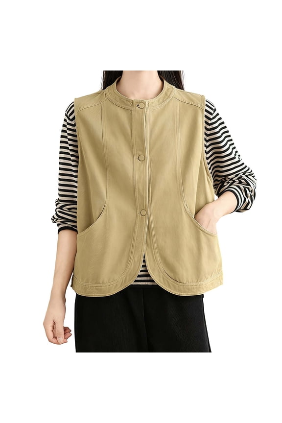 Vest for Women ,Casual Loose Sleeveless Vest Outerwear Round Neck Utility Tank Top Jacket for Women