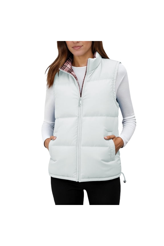 Vest for Women ,Reversible Double Face Plaid Stand Collar Vest Outerwear Casual Loose Fit Womens Layering Piece Alternative To Jackets