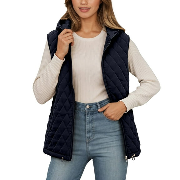 Gaexia Vest for Women ,Winter Lightweight Quilted Hooded Vest Warm Thin Padded Sleeveless Jacket Cozy Soft Lined Casual Fall Fashion Outerwear