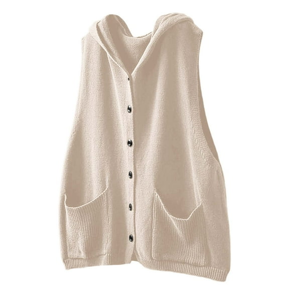 Gaexia Vest for Women,Hooded Knit Vest Cardigan for Women Casual Sleeveless Outerwear With Front Pockets Fall and Winter Fashion Wear