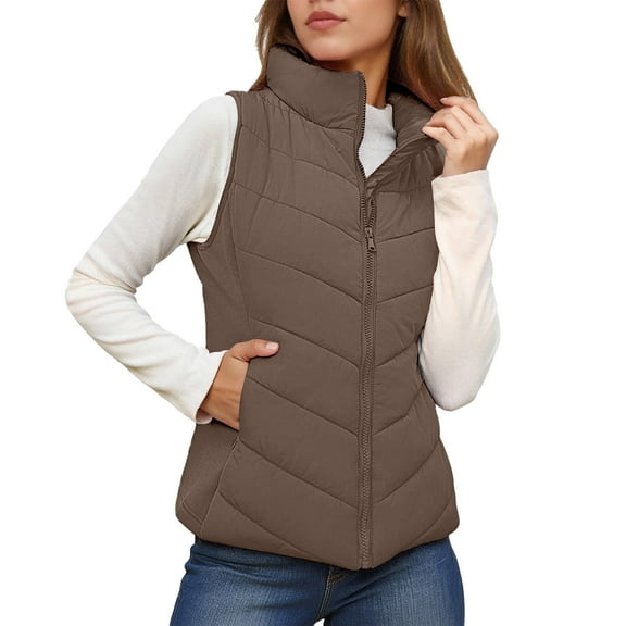 Gaexia Vest for Women Long,Commute Minimalist Stand Collar Quilted Vest Winter Outerwear Sleeveless Jacket for Women