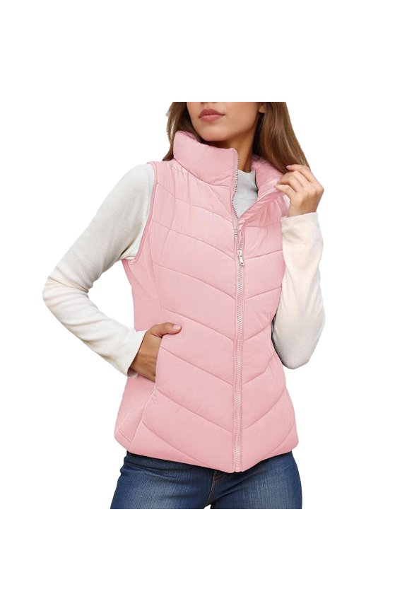 Vest for Women Trendy,Commute Minimalist Stand Collar Quilted Vest Winter Outerwear Sleeveless Jacket for Women