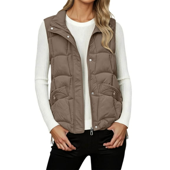 Gaexia Vest for Women Trendy,Elegant Quilted Sleeveless Outerwear Vest With Notched Collar and Front Pockets for Women Winter Casual Fashion