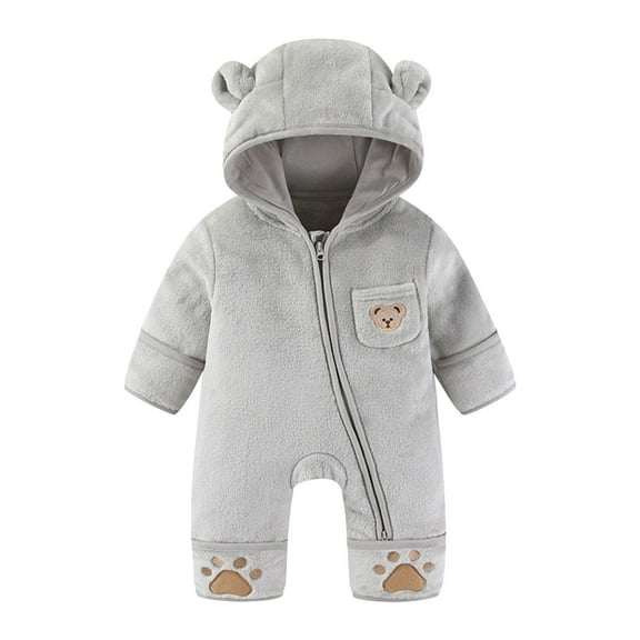 Gaexia Winter Lined Bodysuit Thermal Romper Jumpsuit Warm Outfit For Boys Girls Cozy Wear,Grey,3-6 Months