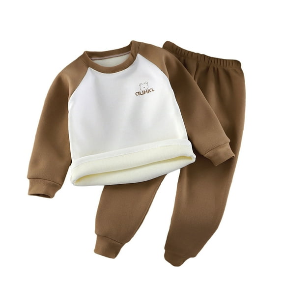 Gaexia Winter Thermal Underwear Set For Girls Lined Two Piece Pajama With Long Sleeve Top And Pants Cozy Cold Weather Outfit,Coffee,7-8 Years