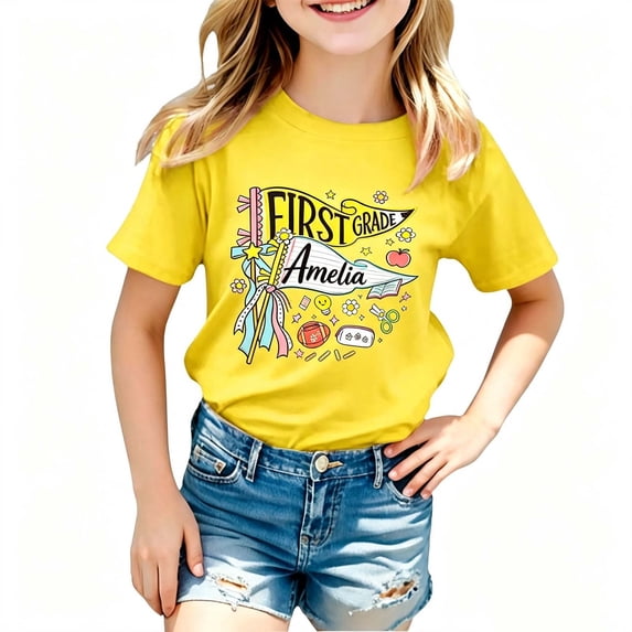 Gaexia Back to School Graphic Tee Short Sleeve Playful Print Top for Girls Boys Lightweight Casual Everyday Wear