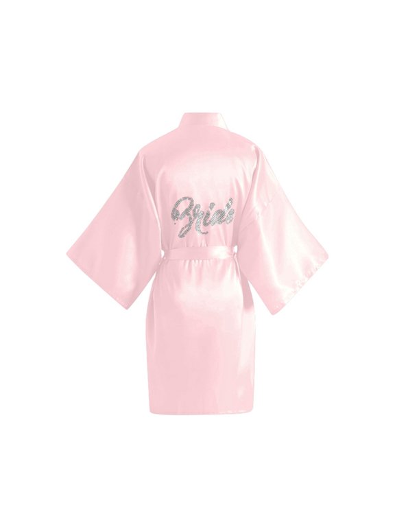 Women's Bridal Robe Satin Wedding Morning Gown Solid Color Rhinestone Detail Silk Like Dressing Robe Soft Elegant Makeup Party Getting Ready Wear