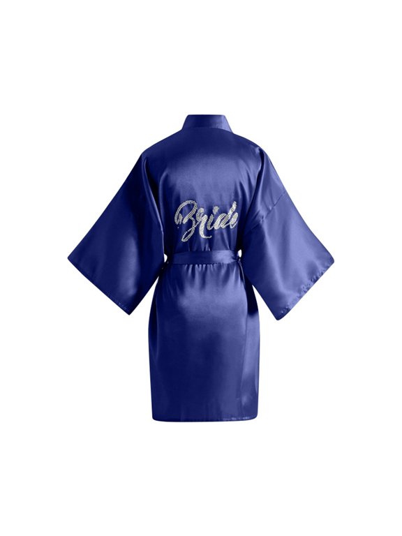 Women's Bridal Robe Satin Wedding Morning Gown Solid Color Rhinestone Detail Silk Like Dressing Robe Soft Elegant Makeup Party Getting Ready Wear