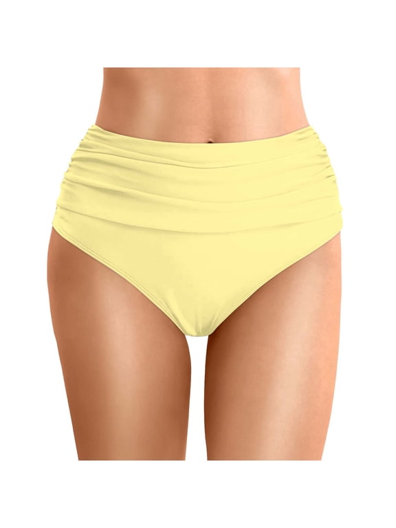 Women's Double-Layered Triangle Swim Trunks - Solid Color Pleated Beach Bottoms with Waist-Length Coverage, Stylish & Comfortable for Summer,Yellow,M