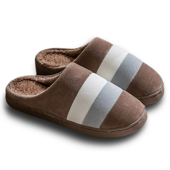 Gaexia Women's Furry On Slippers Winter Warm Home Indoor Comfortable Soft Flat Round Toe Cozy Couples Shoes