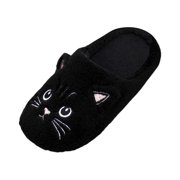 Gaexia Womens Fuzzy Cat Print Slippers Cozy Comfortable Indoor Slides Open Toe Flat Home Footwear For Fall Winter Seasons