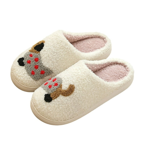 Gaexia Women's Fuzzy Slippers Cozy Cat Print Open Toe Flat Slides Indoor Home Footwear Comfortable Winter Fall Soft Warm