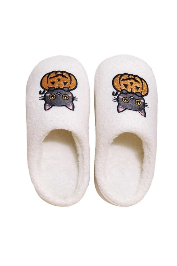 Women's Halloween Cat Print Slippers Cozy Soft Indoor Outdoor Slides Comfortable Flat Shoes For Women And Men