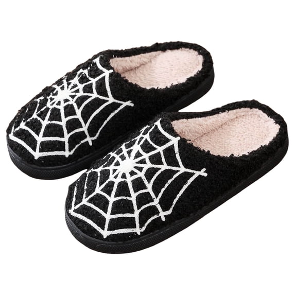 Gaexia Women's Halloween Slippers Couple Cartoon Quirky Large Size Warm Padded Indoor Outdoor Shoes Cozy Comfortable Non-