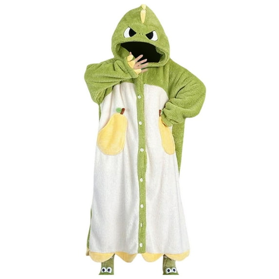 Gaexia Women's Long Plush Bathrobe Cute Animal Hooded Robe Winter Fuzzy Fleece Thick Nightgown with Pocket Fluffy Sleepwear