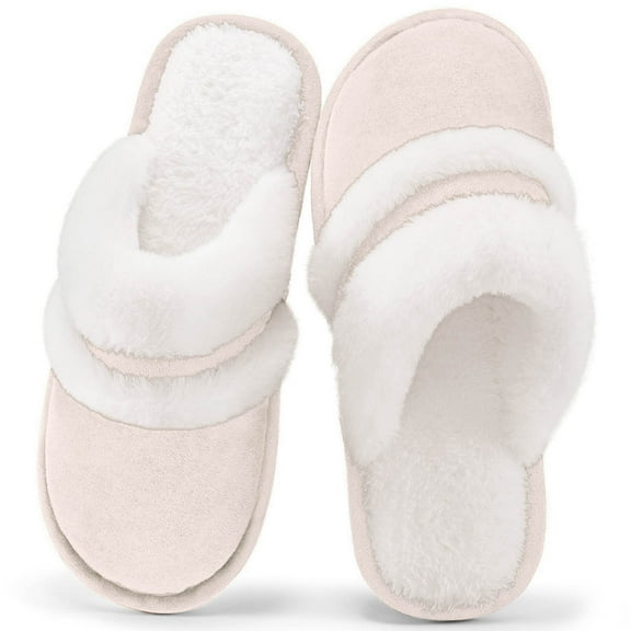 Gaexia Women's Slippers Fuzzy Indoor Shoes With Arch Support Soft Comfortable Slide On Casual Loafers for Winter - w07-White