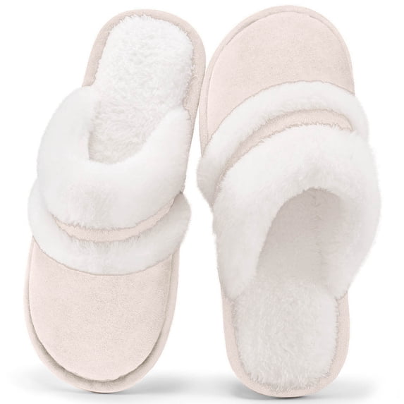 Gaexia Women's Slippers Fuzzy Indoor Shoes With Arch Support Soft Comfortable Slide On Casual Loafers for Winter - w07-White