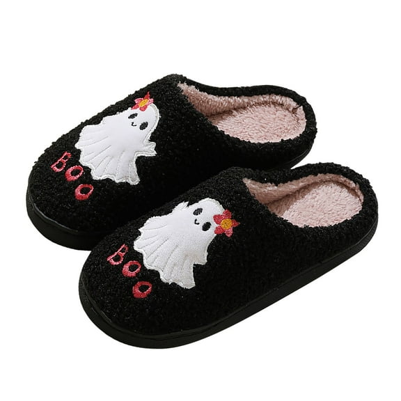 Gaexia Women's Slippers Halloween Autumn Winter Couples Home Cute Cartoon Thick Sole Non Comfortable Warm Shoes