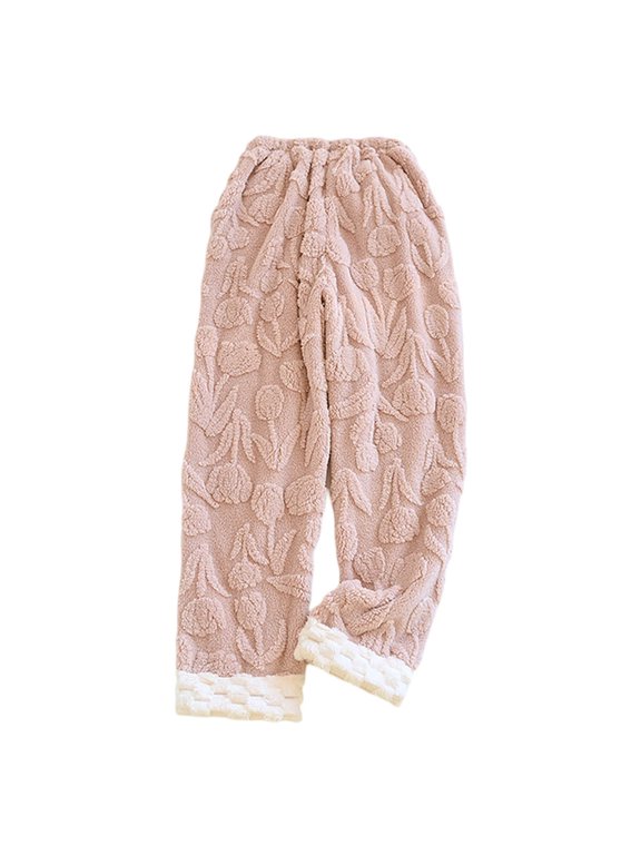 Women's Thermal Underwear Pants Plus Size Coral Flannel Lined Warm Home Trousers Soft Cozy Winter Loungewear for Relaxation Cold Weather Indoor Wear