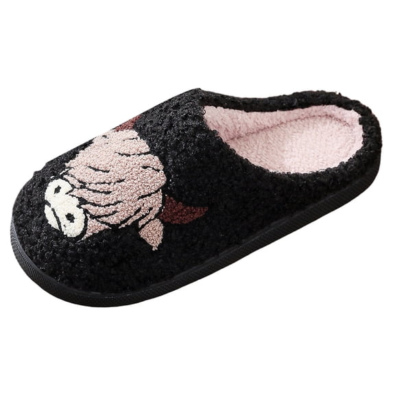 Gaexia Women's Winter Slippers Cozy Couple Cow Print Cartoon Fuzzy Warm Shoes Indoor Outdoor Comfortable Non- Soft Sole