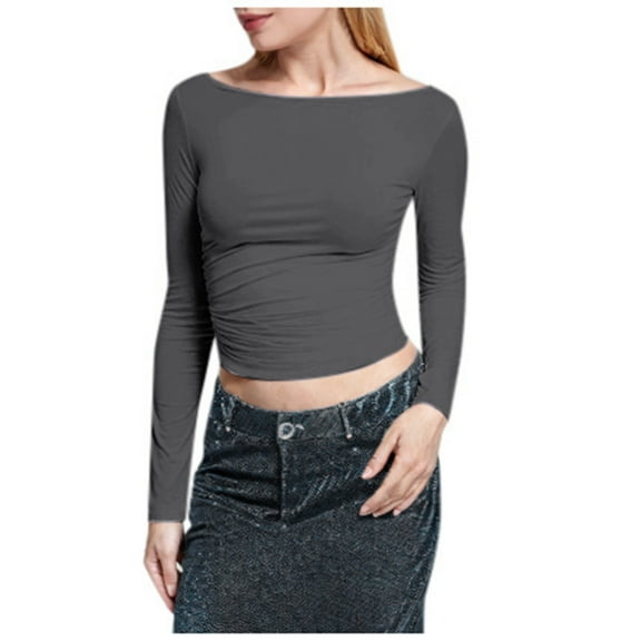 Gaexia Womens Long Sleeve Tops Long Sleeve Round Neck Slim Fit Long Sleeve Tees for Women Basic Blouse Tops Ladies Solid Blouse Tops Streetwear