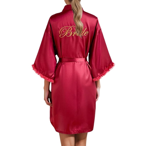 Gaexia Womens Robe Elegant Embroidered Satin Kimono Robe for Bridal Wedding Party Attire and Loungewear Comfort
