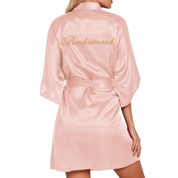 Gaexia Womens Robe Elegant Satin Wedding Party Kimono Robe for Bridesmaid and Bride Bathrobe Attire with Embroidered Detailing