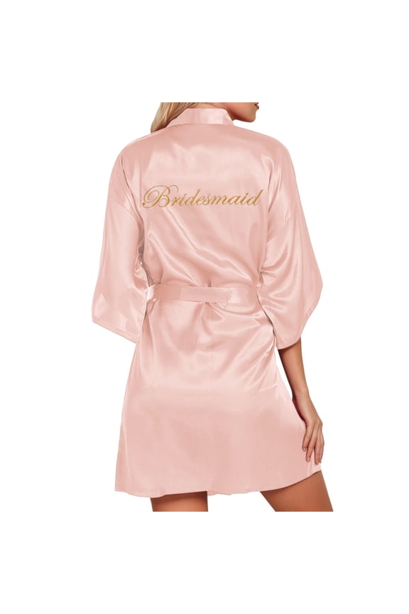 Womens Robe Elegant Satin Wedding Party Kimono Robe for Bridesmaid and Bride Bathrobe Attire with Embroidered Detailing