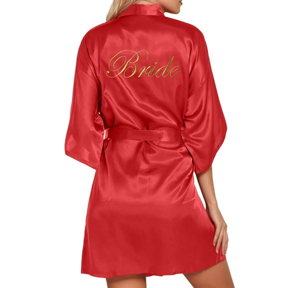 Gaexia Womens Robe Elegant Wedding Party Satin Kimono Robe for Bridesmaids and Bride with Embroidered Detailing