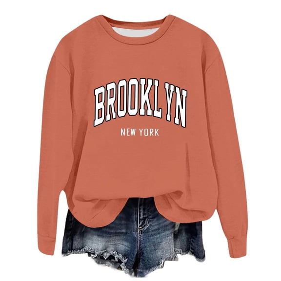 Gaexia Womens Sweatshirt Hoodie Long Sleeve Crew Neck Lightweight Sweatshirt Casual Printed Pullover Soft Comfortable Loose Fit Tops for Women,Orange,M