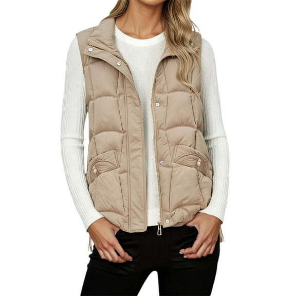 Gaexia Womens Vest Jacket,Elegant Quilted Sleeveless Outerwear Vest With Notched Collar and Front Pockets for Women Winter Casual Fashion