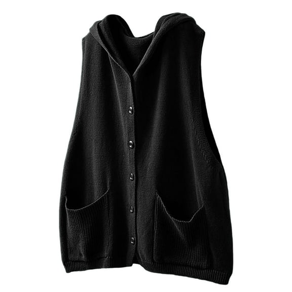 Gaexia Womens Vest Jacket,Hooded Knit Vest Cardigan for Women Casual Sleeveless Outerwear With Front Pockets Fall and Winter Fashion Wear