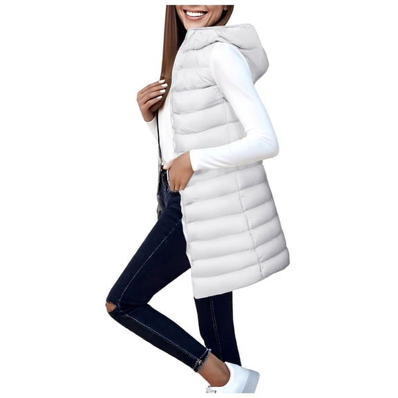 Gaexia Womens Vest Jacket,Long Puffer Vest Women Winter Hooded Sleeveless Coat Warm Quilted Vest Jacket Zip Up Puffy Coat Fall Warm Outerwear