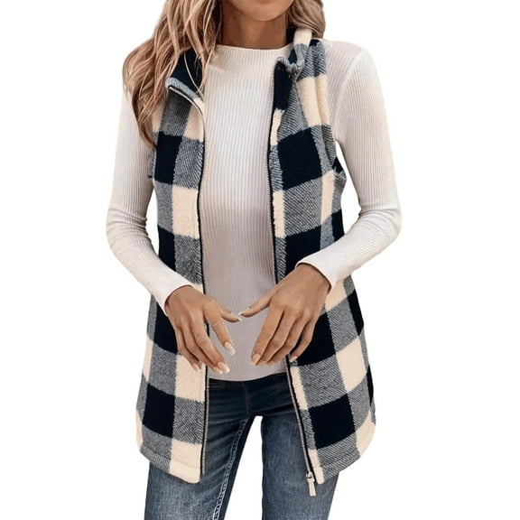 Gaexia Womens Vest Jacket,Plaid Shacket for Women Comfy Oversized Button Down Sleeveless Vest Casual Winter Warm Checkered Flannel Jacket