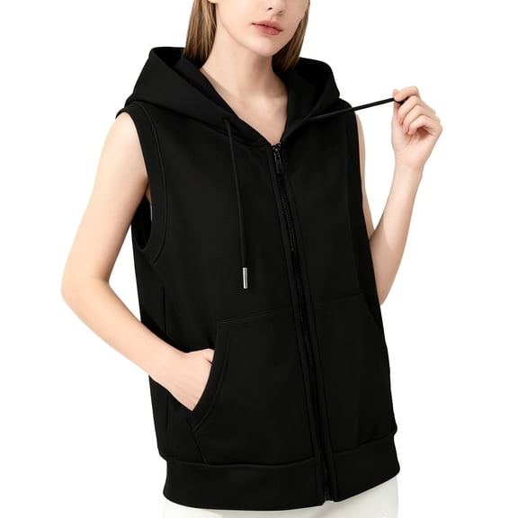 Gaexia Womens Vest Jacket,Plus Size Zip Up Hooded Vest Casual Fall Outerwear Lightweight Streetwear Fashion Top With Pockets for Women